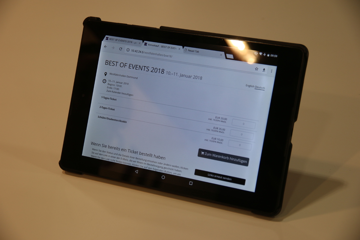 Tablet showing a ticket shop