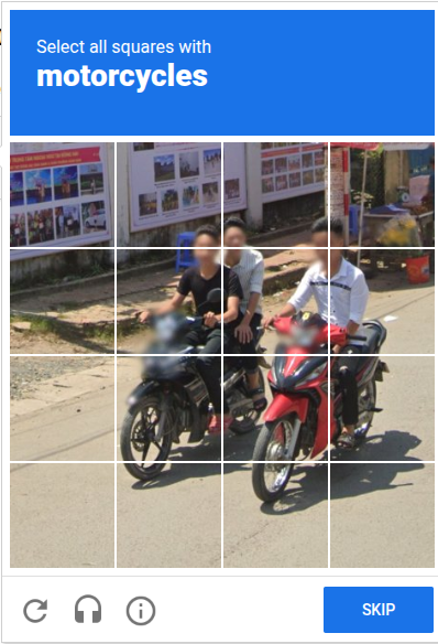 reCAPTCHA v2 asking to select all squares with motorcycles